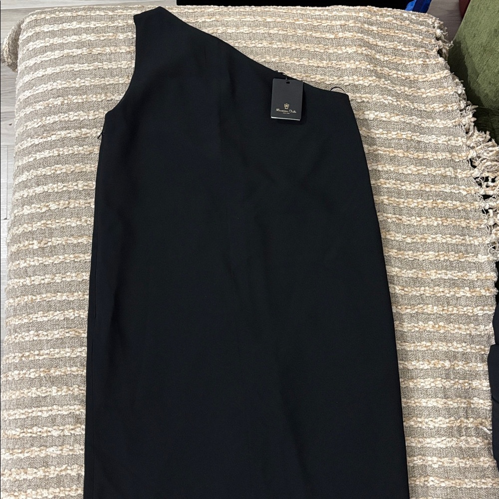 Massimo Dutti Black One Shoulder Shift Cocktail Special Occasion Dress Size 6 - Picture 3 of 13